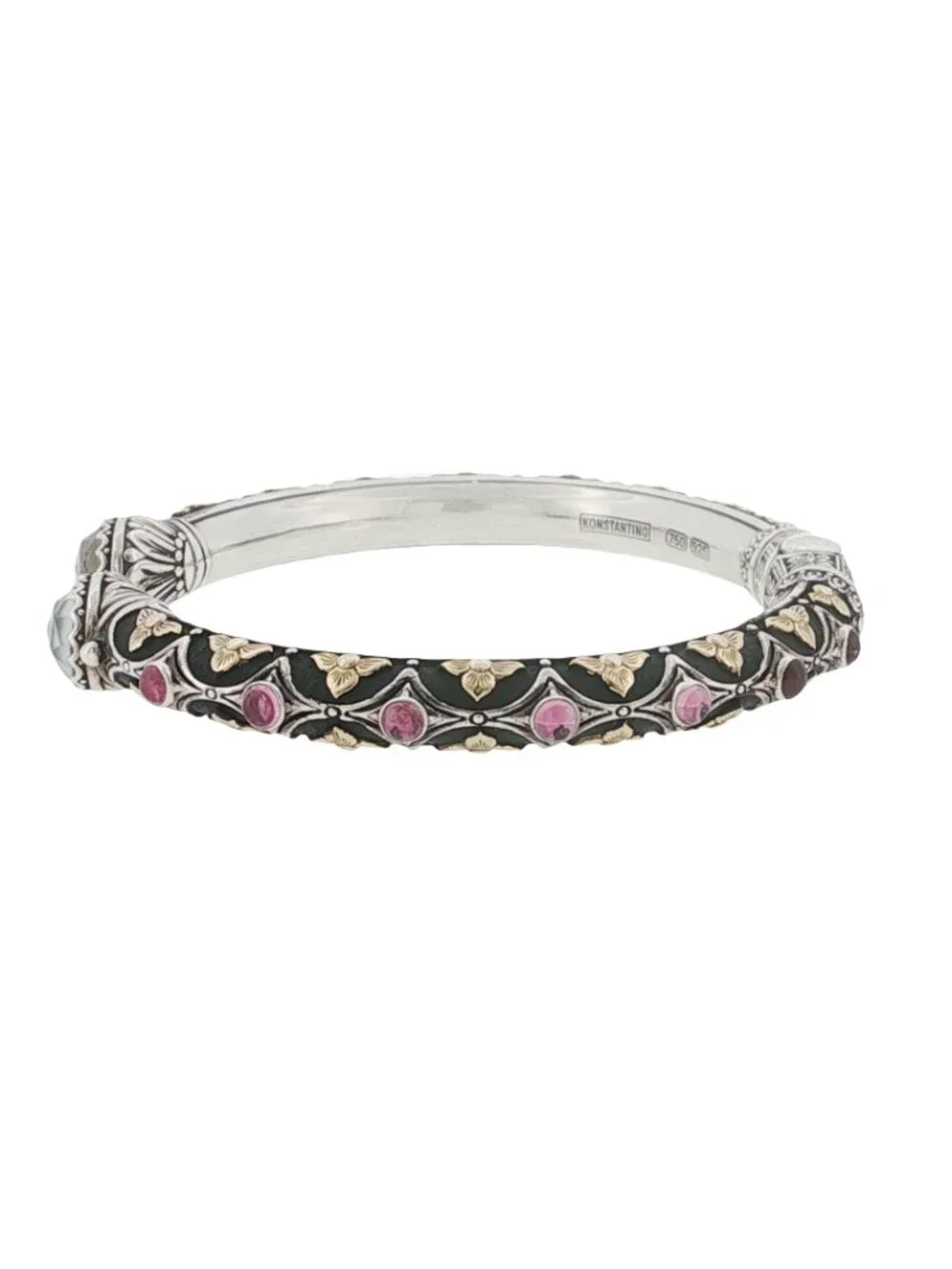 Konstantino 925 Sterling Silver 18K Gold Nemesis Pink Tourmaline & MOP Bangle 7